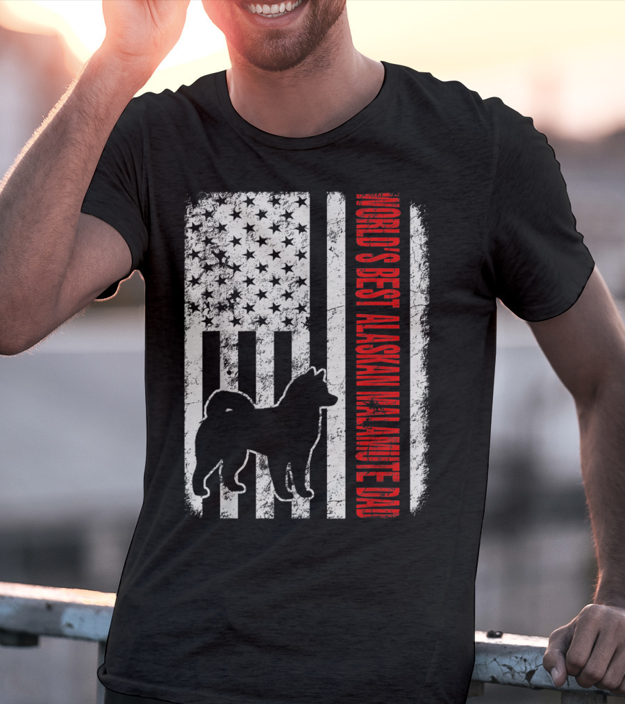 World's Best Alaskan Malamute Dad American Flag T-Shirt