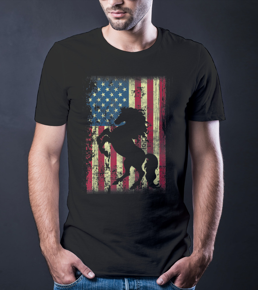 USA Patriotic Horse And American Flag T-Shirt