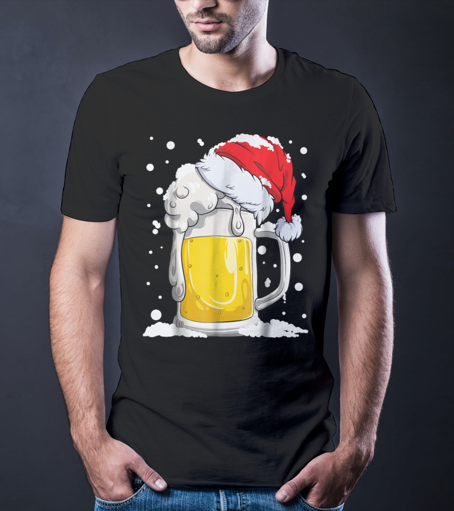 Beer Christmas Santa Hat Xmas Snow Men Mug T-Shirt