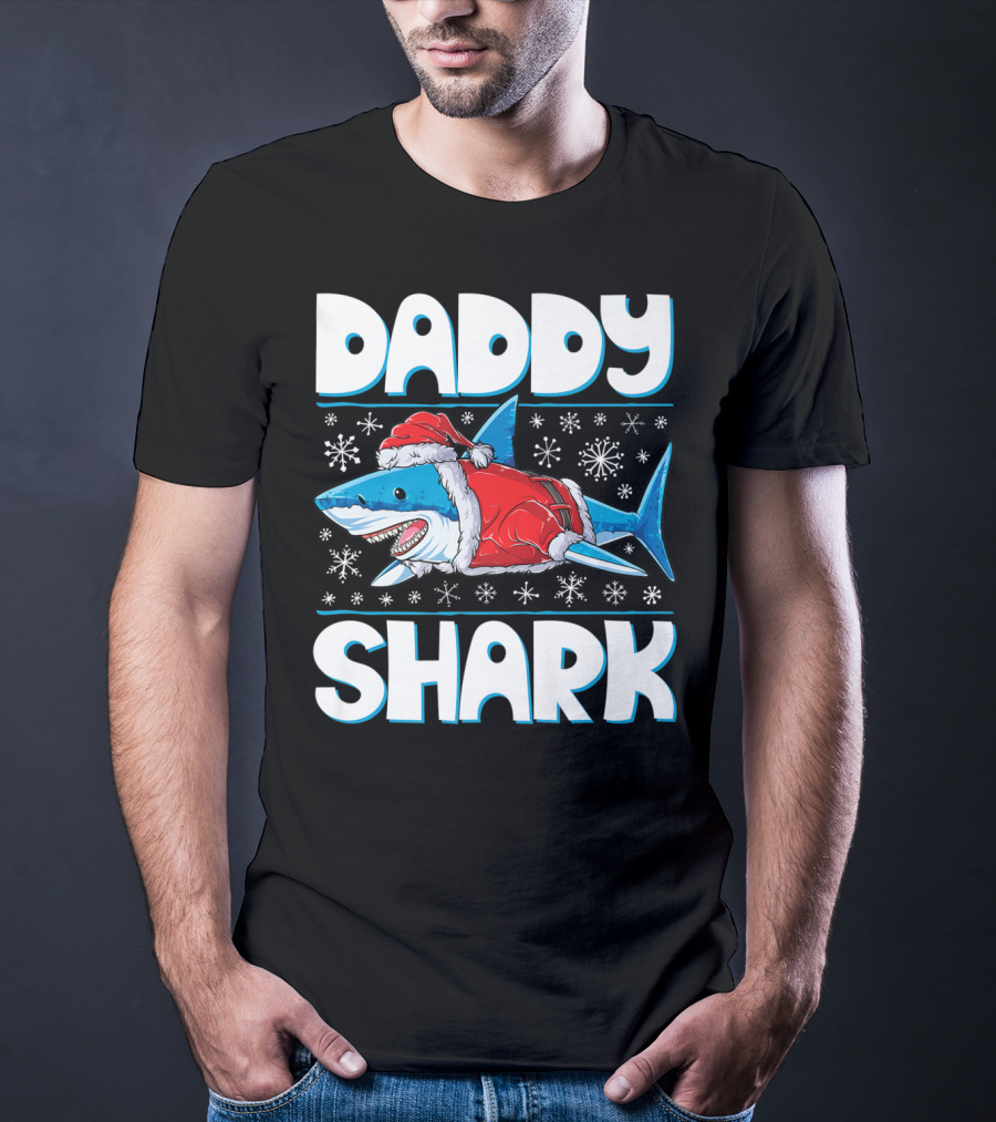 Daddy Shark Santa Christmas Snowflakes T-Shirt