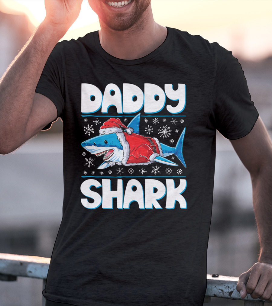 Daddy Shark Santa Christmas Snowflakes T-Shirt