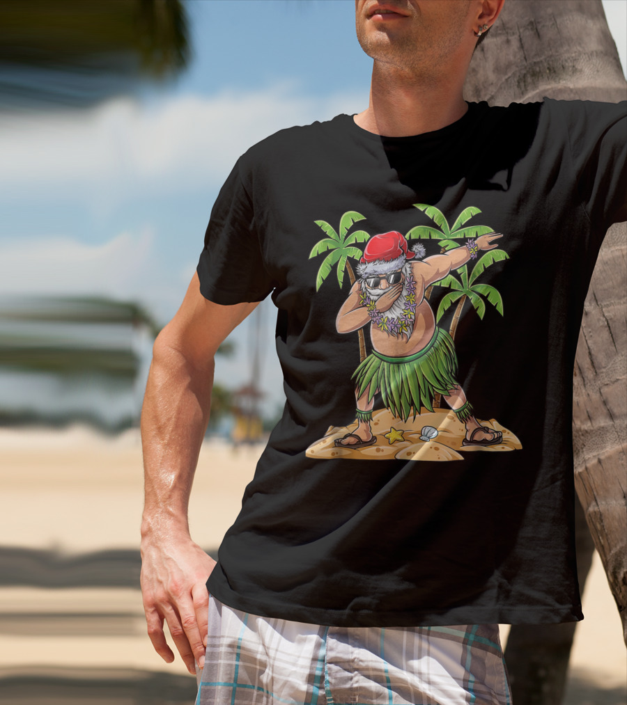 Dabbing Santa Christmas In July Kids Hawaiian Palm Trees Beach Holiday T-Shirt