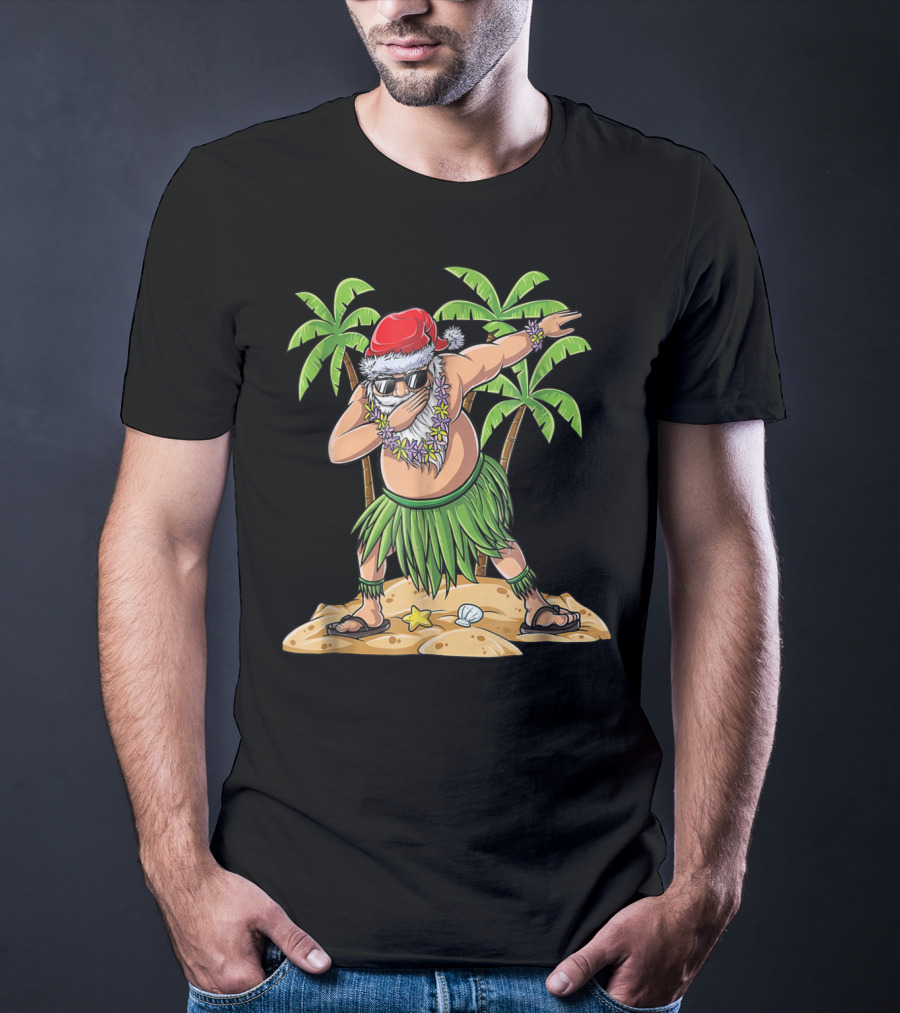 Dabbing Santa Christmas In July Kids Hawaiian Palm Trees Beach Holiday T-Shirt