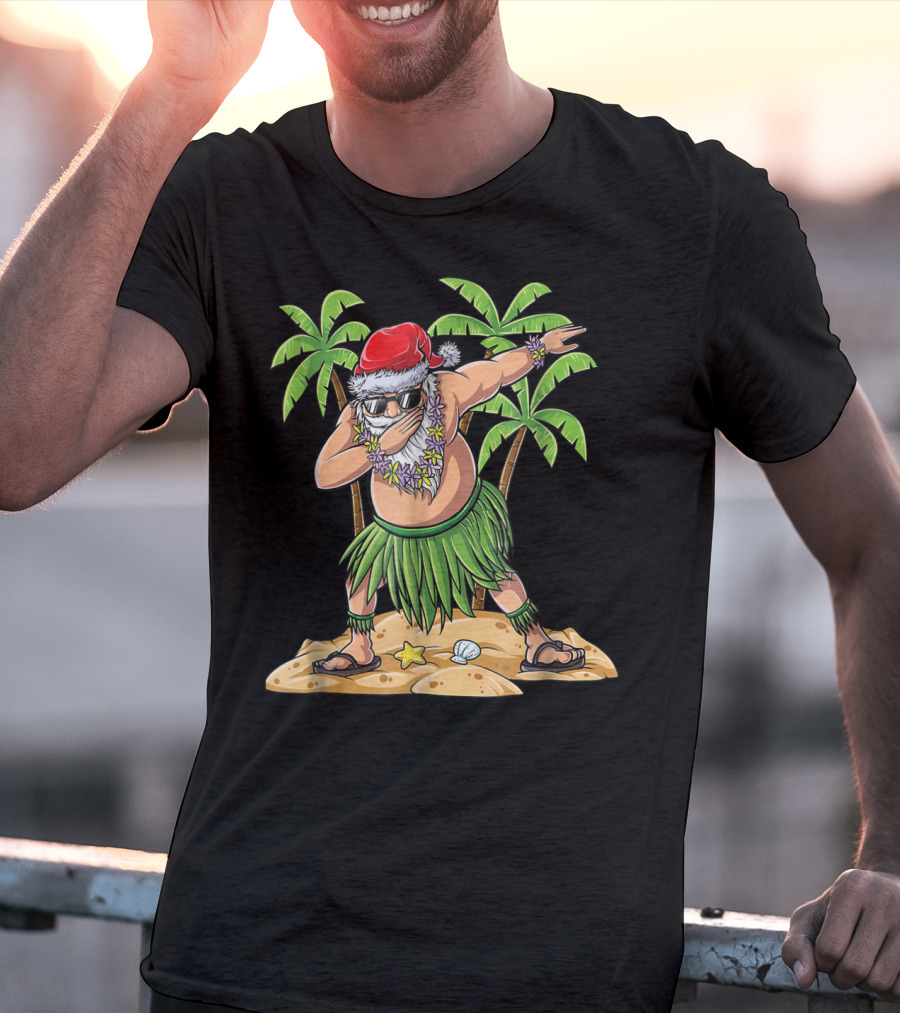 Dabbing Santa Christmas In July Kids Hawaiian Palm Trees Beach Holiday T-Shirt