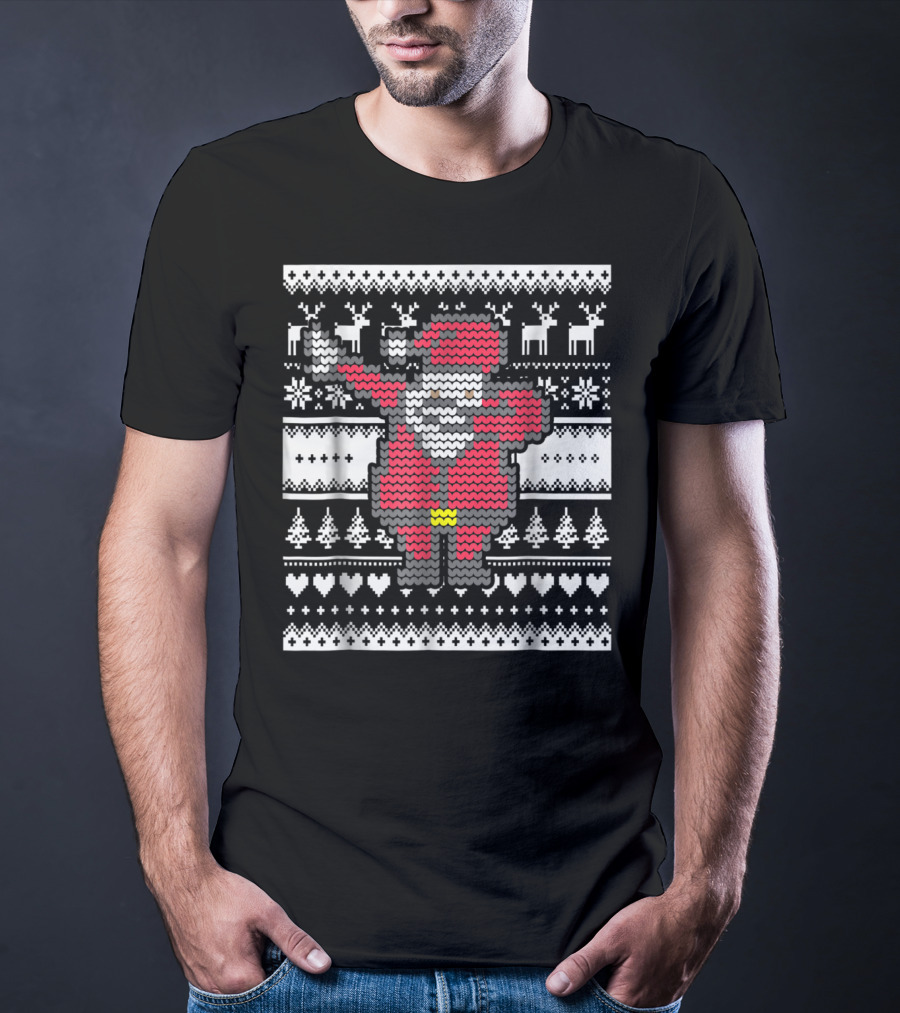 Dabbing Santa Claus Ugly Christmas Sweater Pattern T-Shirt