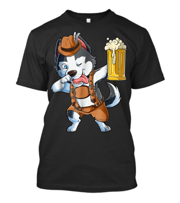 Dabbing Siberian Husky Oktoberfest Lederhosen Beer Mug T-Shirt