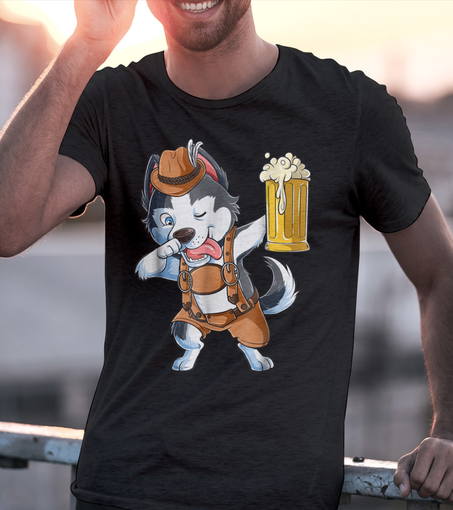 Dabbing Siberian Husky Oktoberfest Lederhosen Beer Mug T-Shirt
