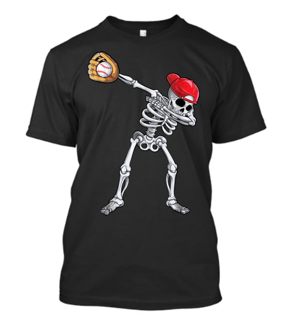 Dabbing Skeleton With Baseball Glove And Cap T-Shirt