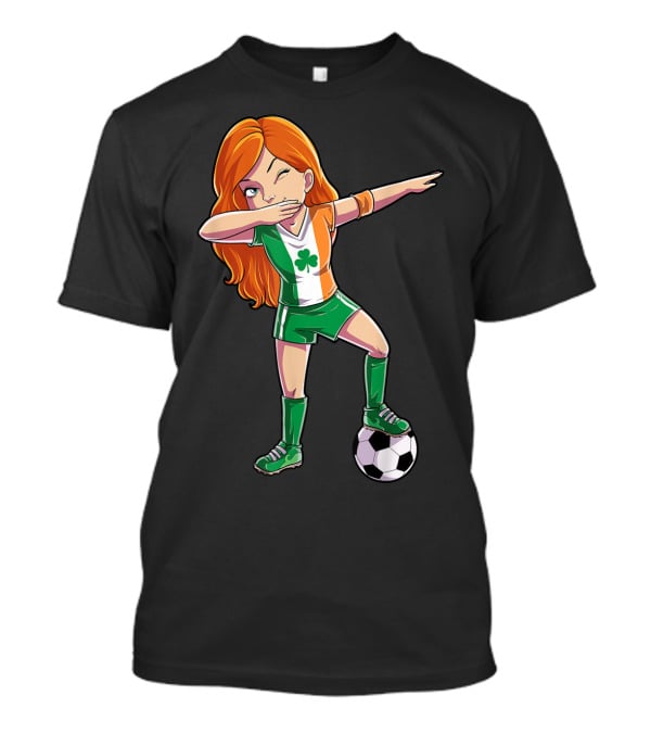 Dabbing Irish Soccer Girl With Shamrock Jersey And Football T-Shirt