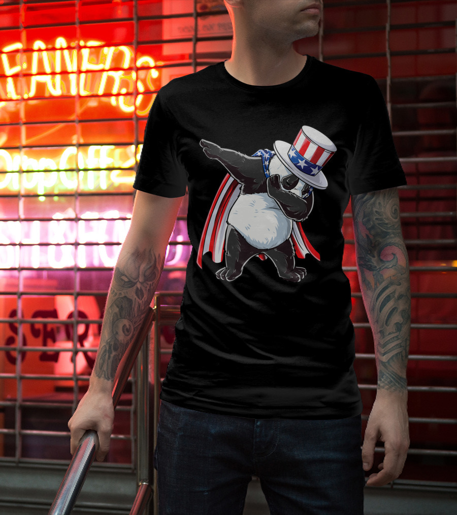 Dabbing Uncle Sam Panda Fourth Of July Red White And Blue Cape T-Shirt