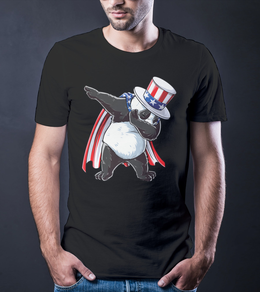 Dabbing Uncle Sam Panda Fourth Of July Red White And Blue Cape T-Shirt