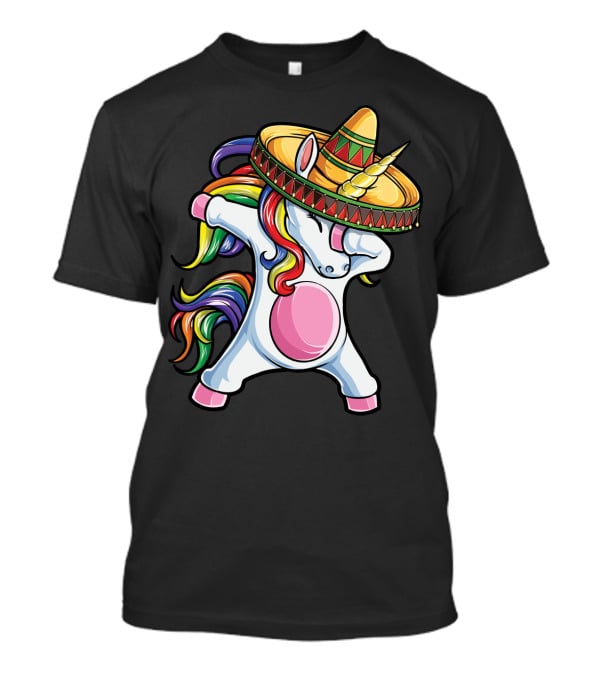 Dabbing Unicorn Rainbow Sombrero Cinco De Mayo T-Shirt