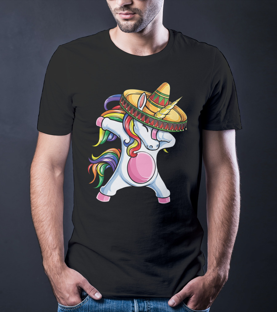 Dabbing Unicorn Rainbow Sombrero Cinco De Mayo T-Shirt
