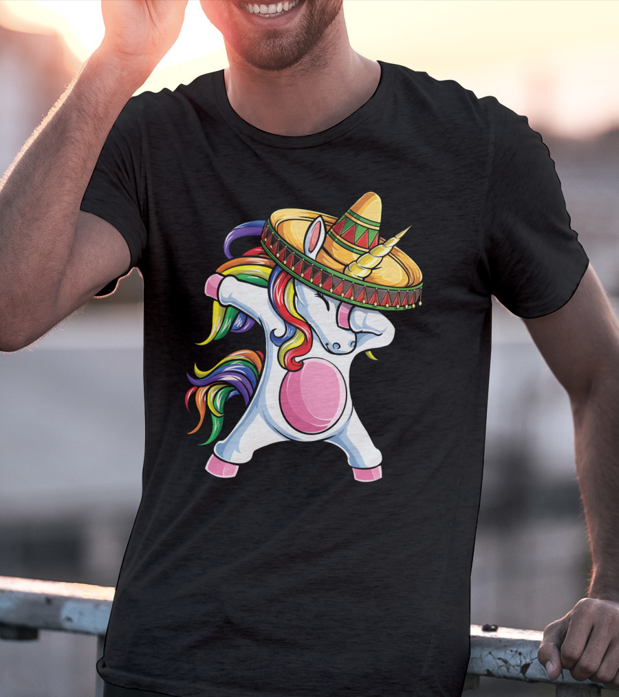 Dabbing Unicorn Rainbow Sombrero Cinco De Mayo T-Shirt