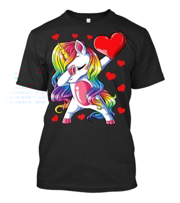 Valentine's Day Rainbow Dabbing Unicorn With Heart And Hearts T-Shirt