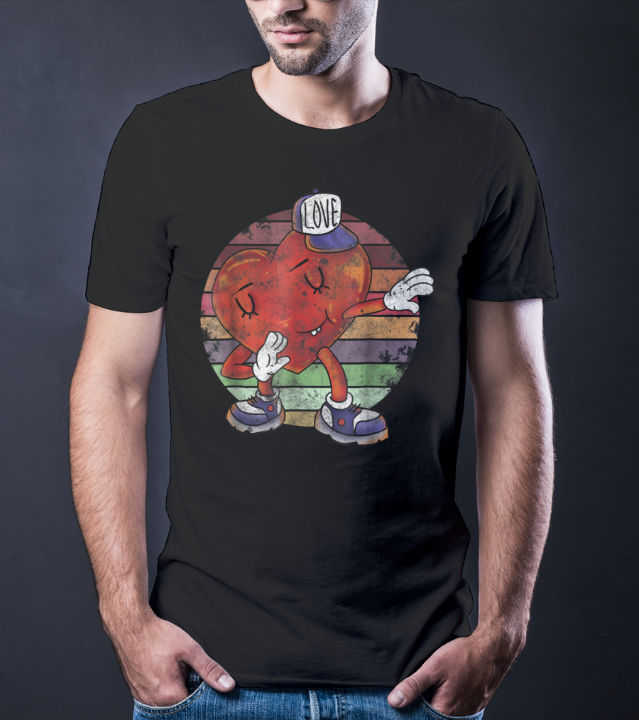 Love Heart Dabbing Vintage Valentines Day With Cap T-Shirt