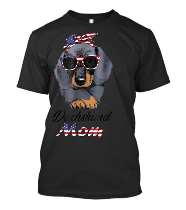 Dachshund Mom Bandana Glasses USA Flag T-Shirt