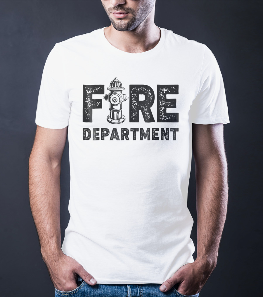 Fire Department Firefighter Thin Red Line Hydrant Typography T-Shirt