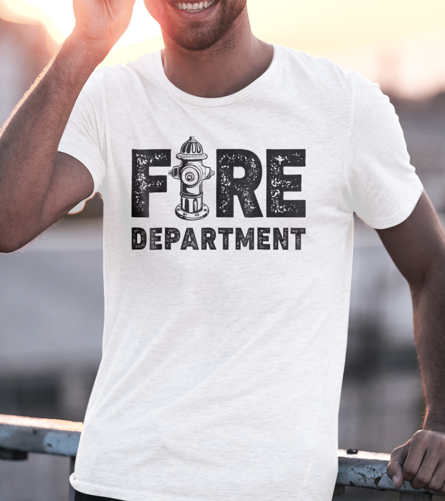 Fire Department Firefighter Thin Red Line Hydrant Typography T-Shirt
