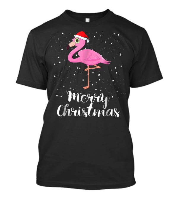 Merry Christmas Flamingo Santa Hat Family Matching Group T-Shirt