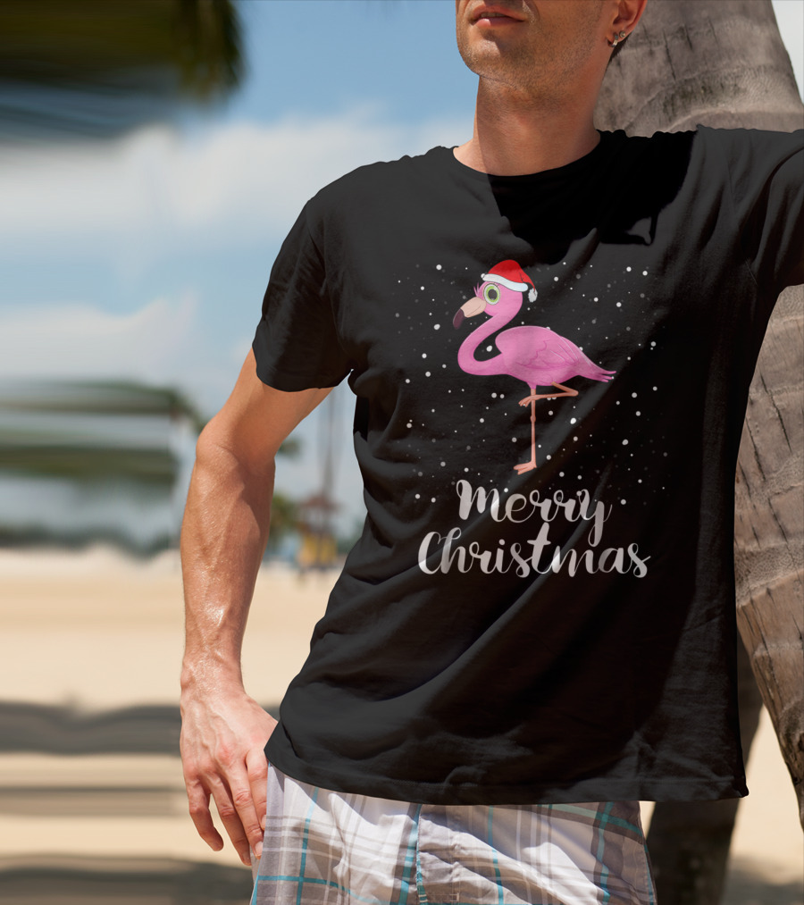 Merry Christmas Flamingo Santa Hat Family Matching Group T-Shirt