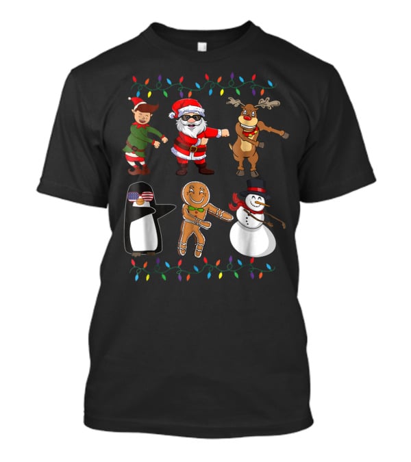 Floss Like A Boss Santa Elf Reindeer Penguin Gingerbread Snowman Christmas Lights T-Shirt
