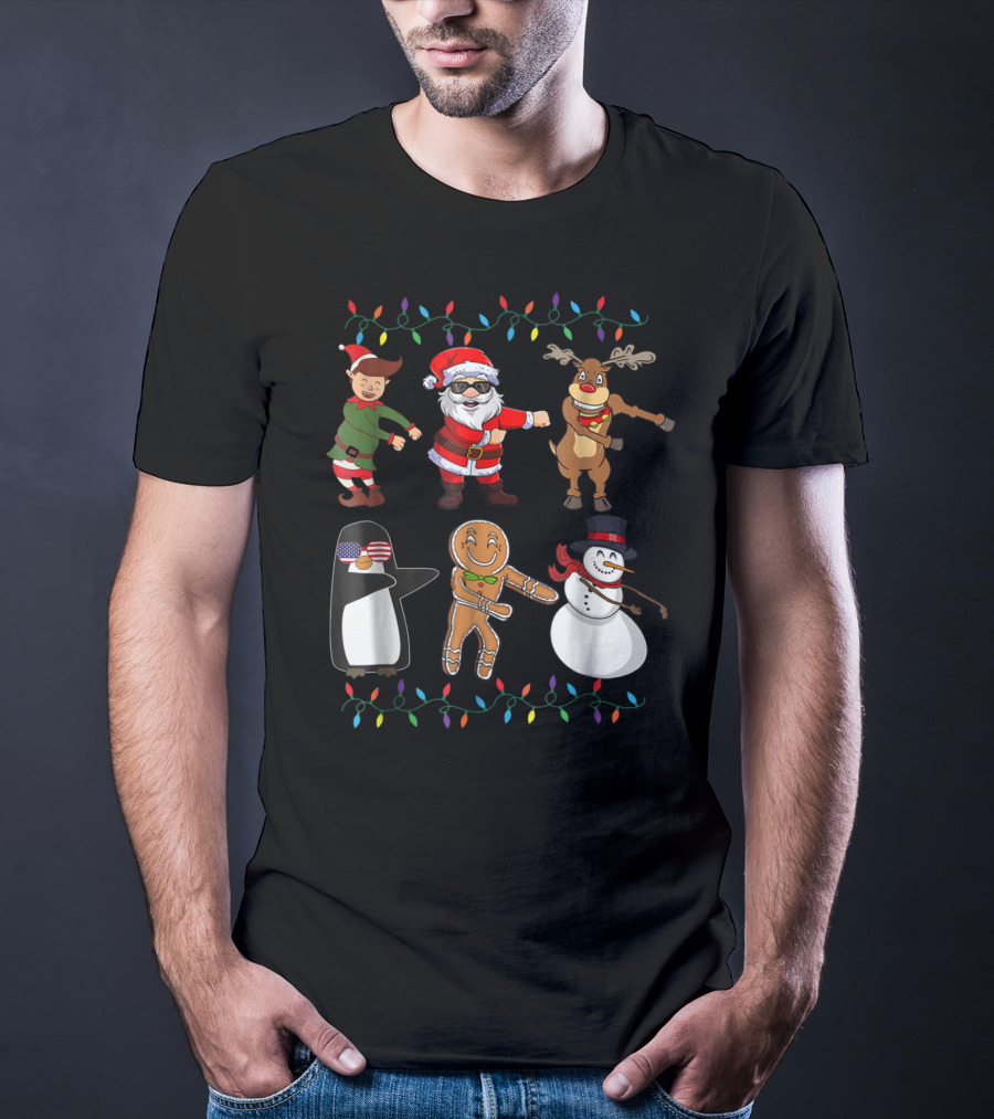 Floss Like A Boss Santa Elf Reindeer Penguin Gingerbread Snowman Christmas Lights T-Shirt