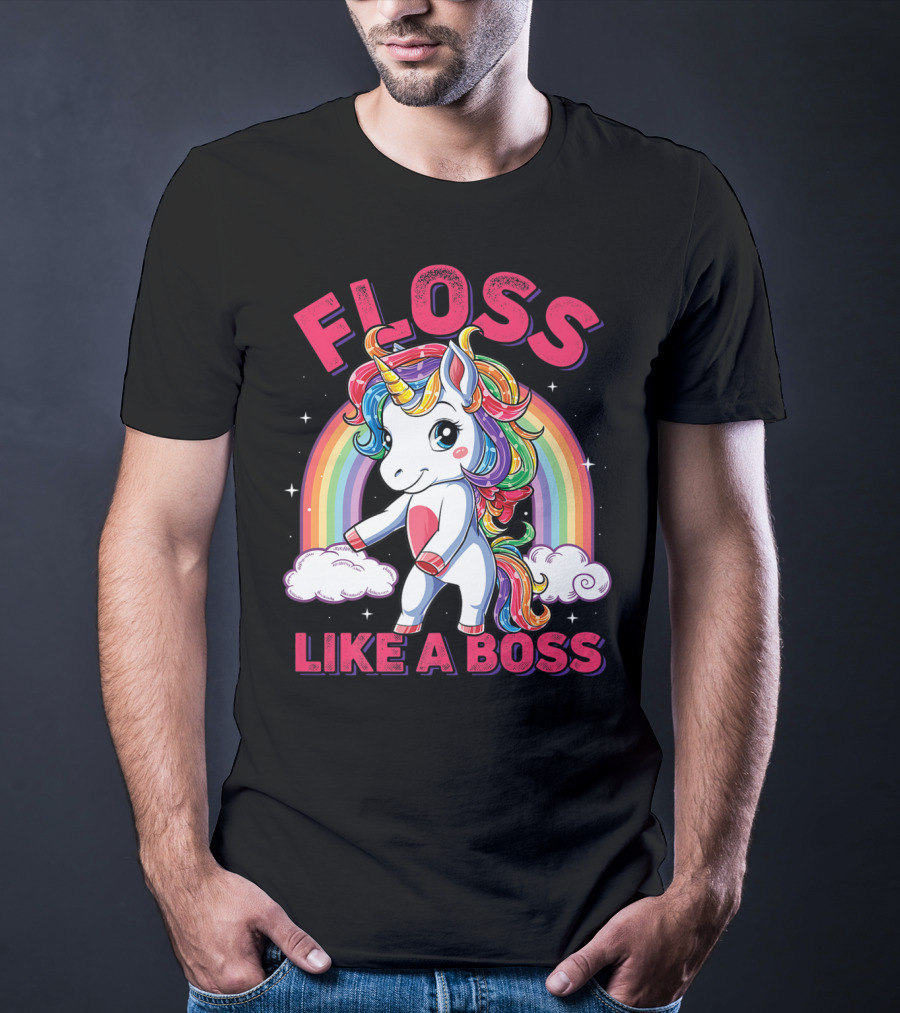 Floss Like A Boss Rainbow Unicorn Girls Squad T-Shirt