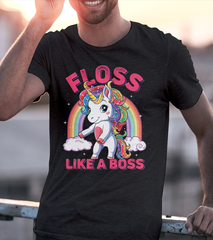 Floss Like A Boss Rainbow Unicorn Girls Squad T-Shirt