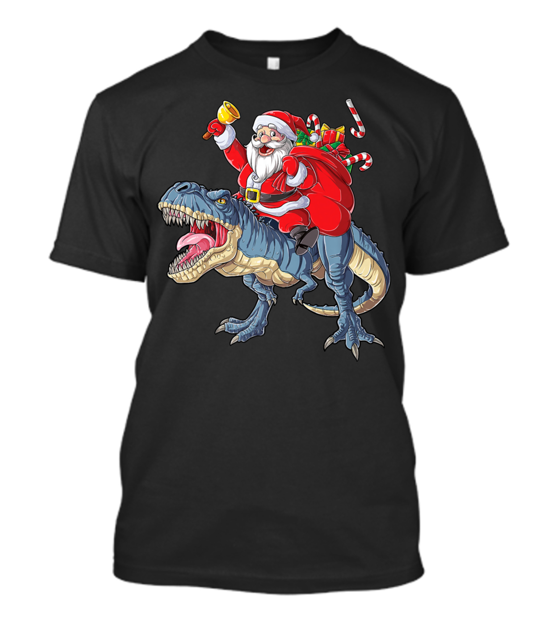 Santa Claus Riding Dinosaur With Bell And Holiday Gifts Christmas Boys Santa Rex Kids Xmas T3 T-Shirt