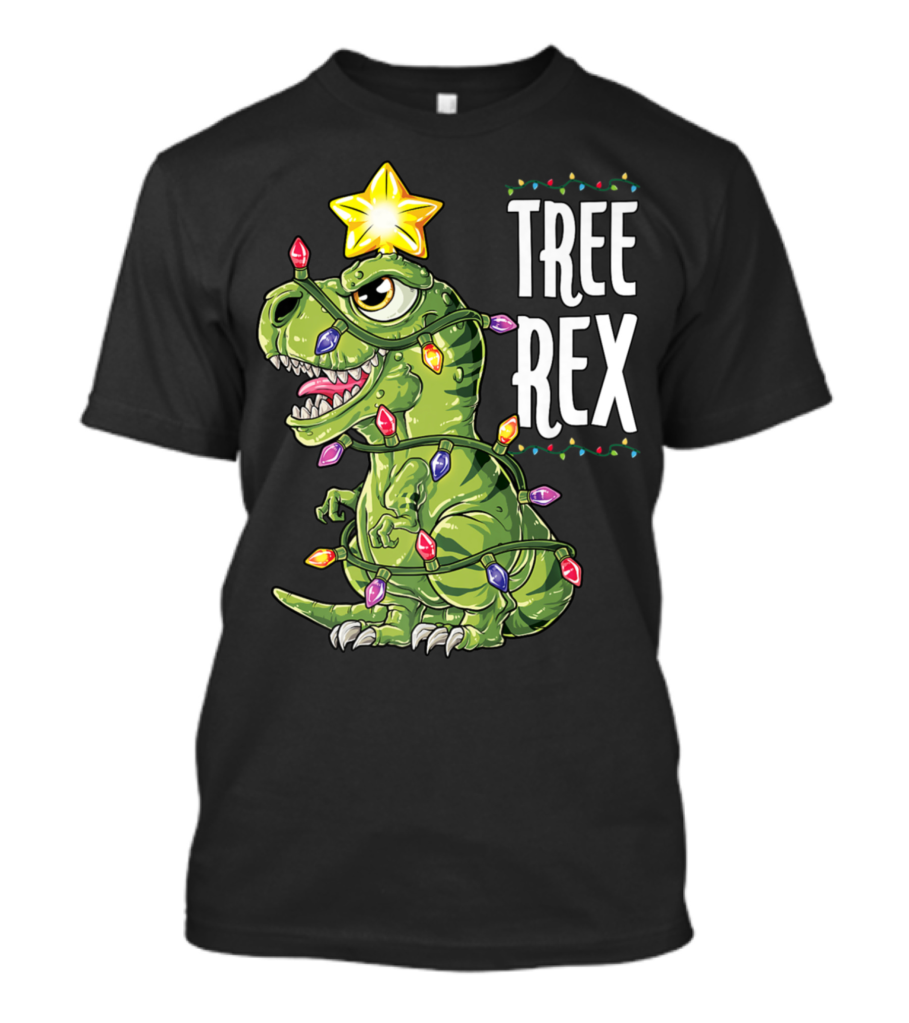 Tree Rex Dinosaur Christmas Lights And Star T-Shirt