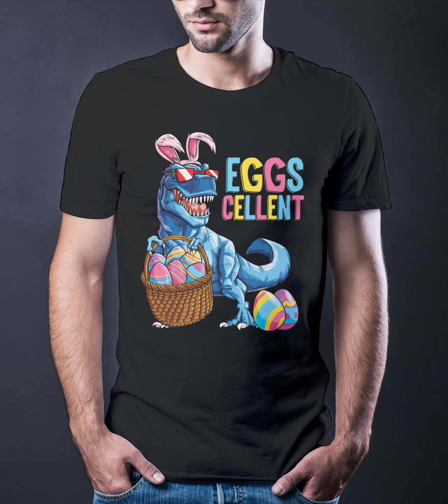 Easter Bunny Dinosaur Rex EGGScellent Basket Of Eggs T-Shirt