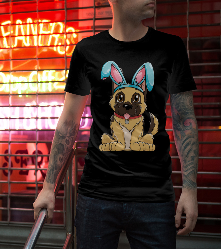 Easter Bunny Ears Cute German Shepherd Puppy Boys Girl T-Shirt