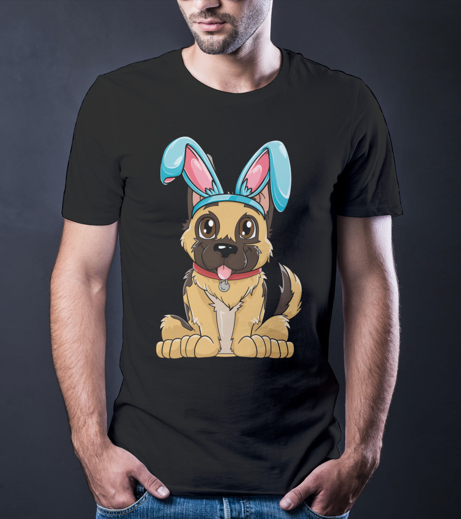 Easter Bunny Ears Cute German Shepherd Puppy Boys Girl T-Shirt
