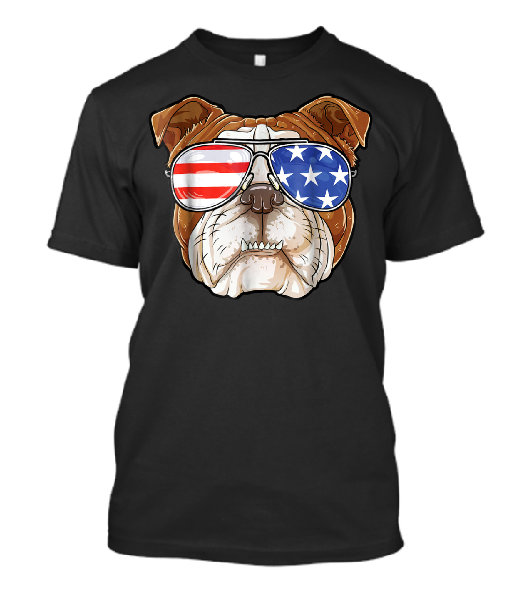 English Bulldog Wearing American Flag Sunglasses T-Shirt