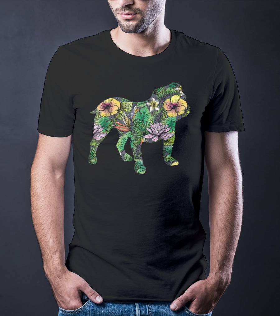 English Bulldog Tropical Floral T-Shirt