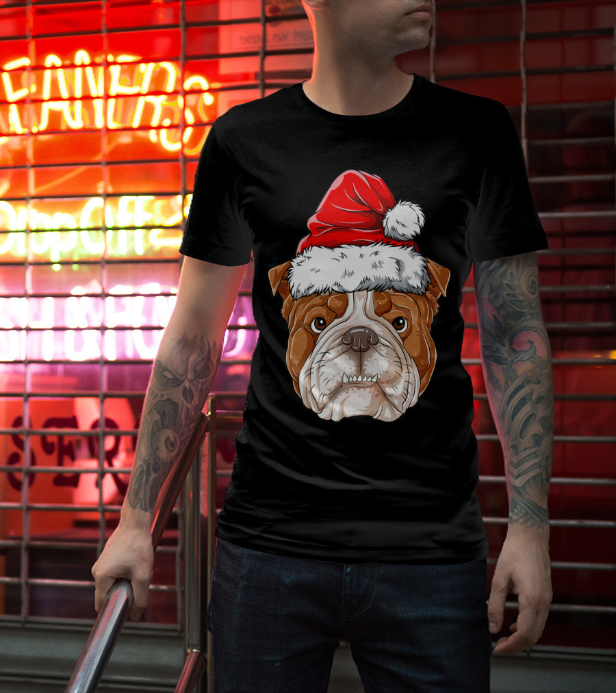 English Bulldog Santa Christmas Boys Kids GB Holiday Bulldog T-Shirt