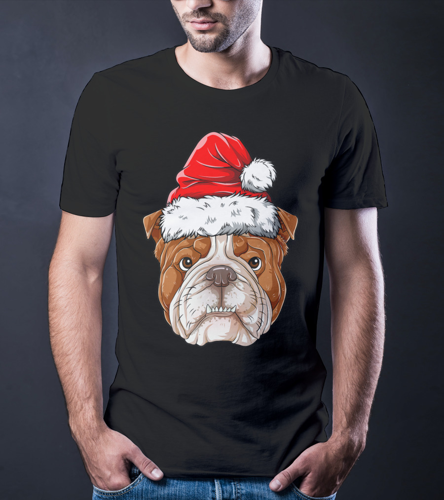 English Bulldog Santa Christmas Boys Kids GB Holiday Bulldog T-Shirt