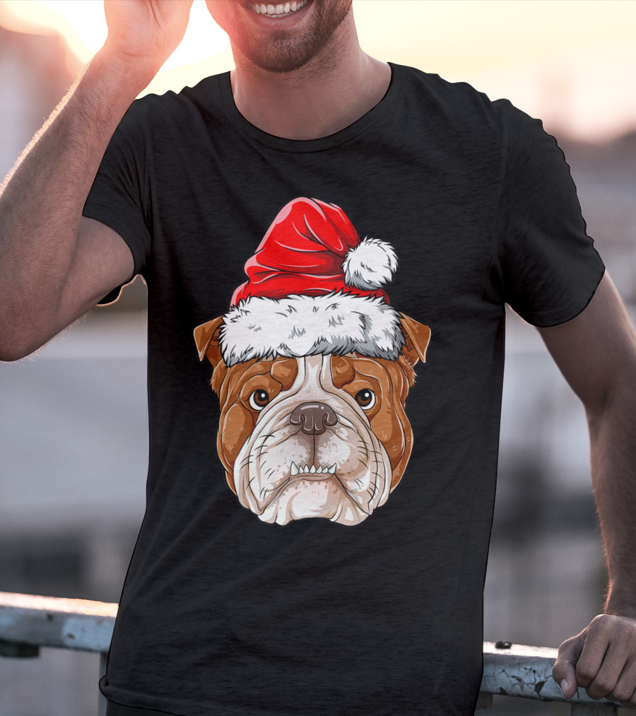 English Bulldog Santa Christmas Boys Kids GB Holiday Bulldog T-Shirt