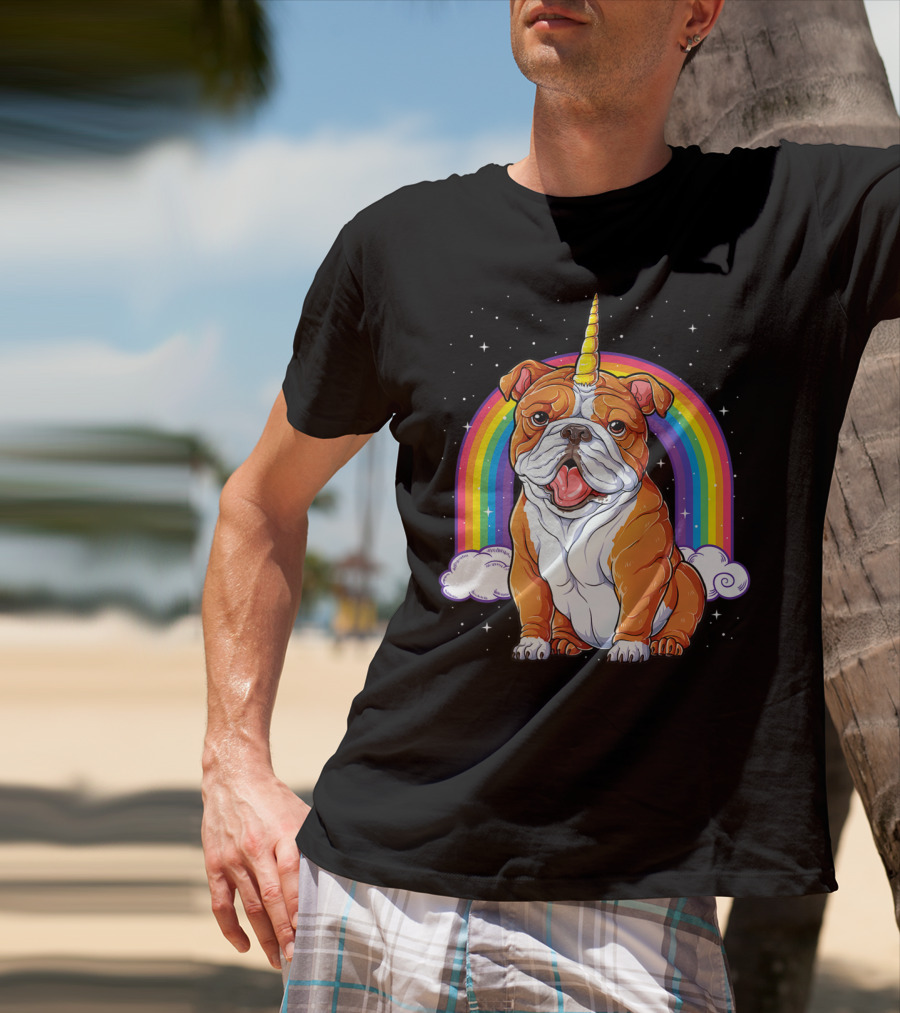 English Bulldog Unicorn Rainbow Space Galaxy T-Shirt