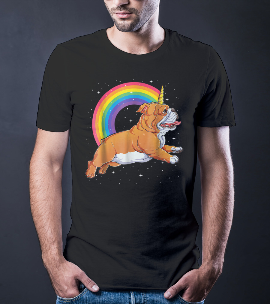 English Bulldog Unicorn Kids Space Rainbow Galaxy T-Shirt