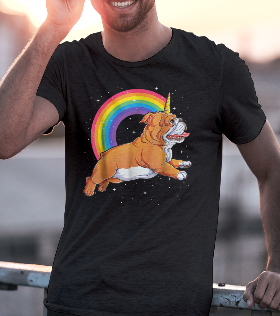 English Bulldog Unicorn Kids Space Rainbow Galaxy T-Shirt