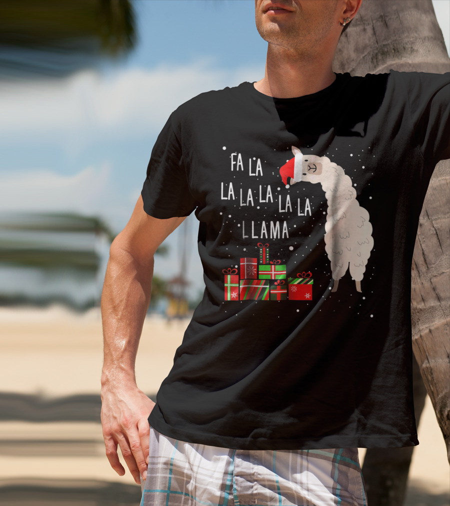 Fa La La La La La Llama Christmas Gifts Santa Hat T-Shirt