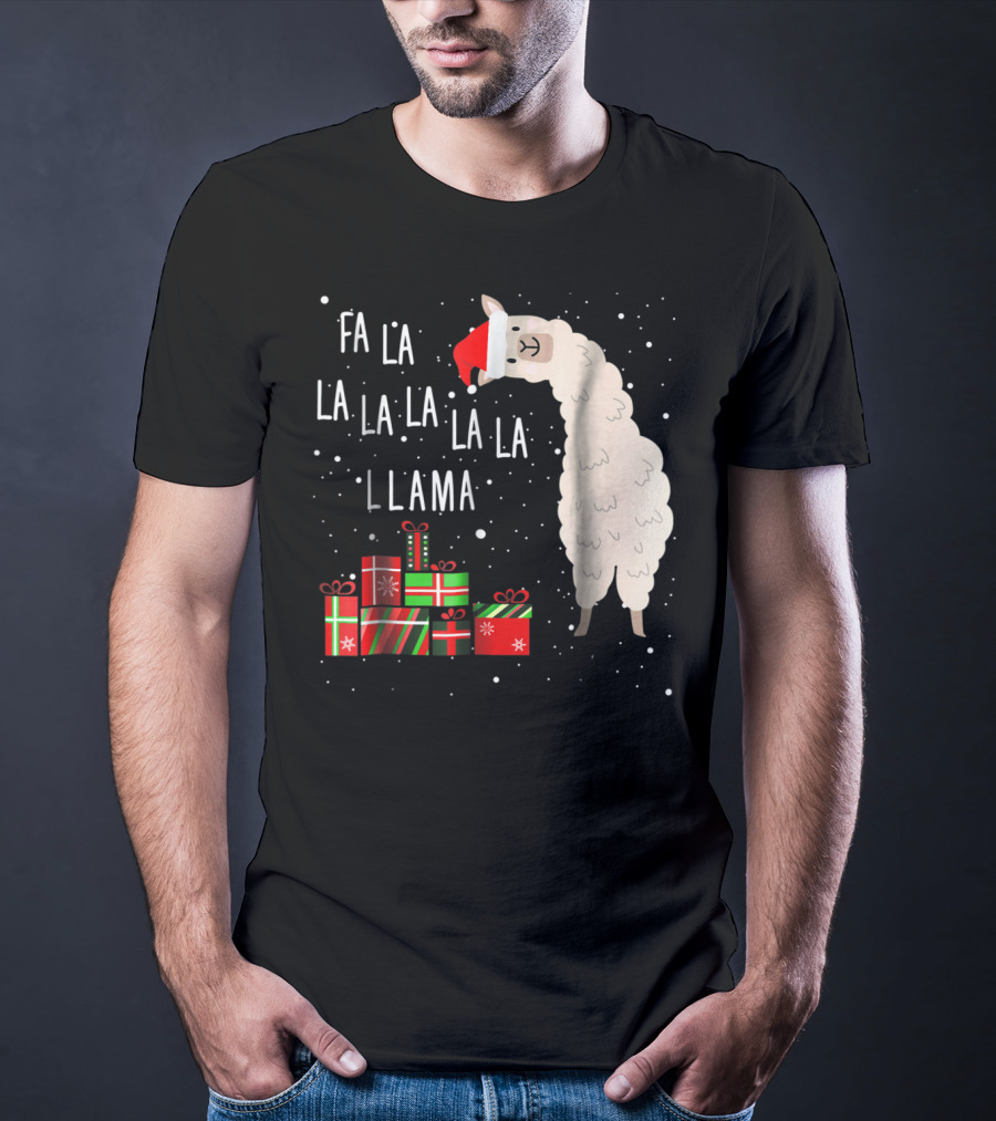 Fa La La La La La Llama Christmas Gifts Santa Hat T-Shirt