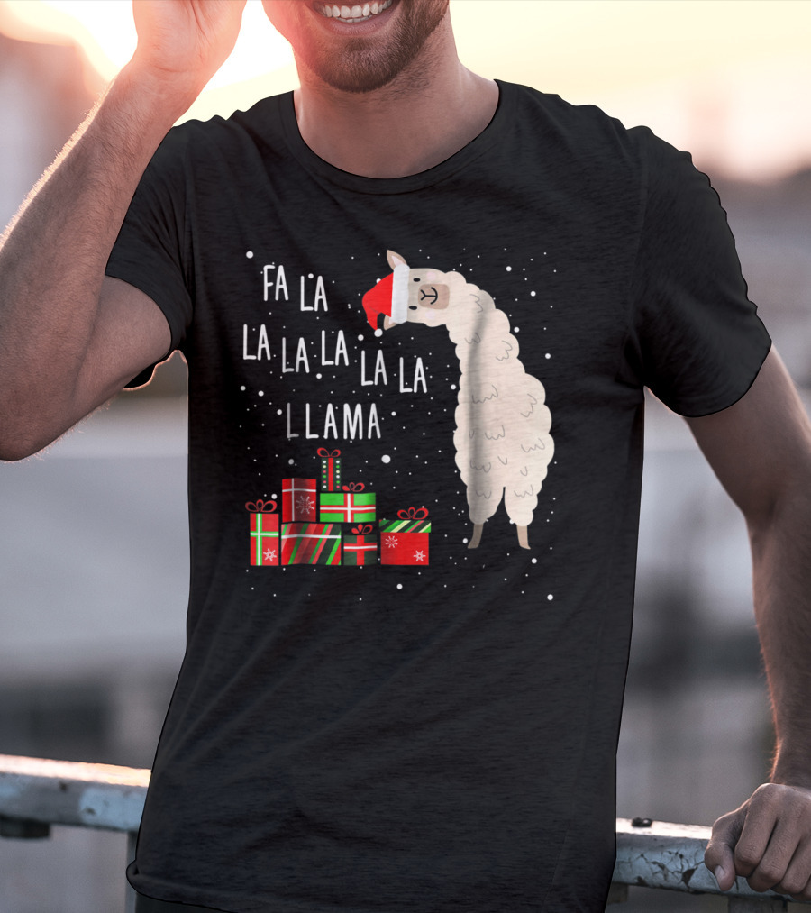 Fa La La La La La Llama Christmas Gifts Santa Hat T-Shirt