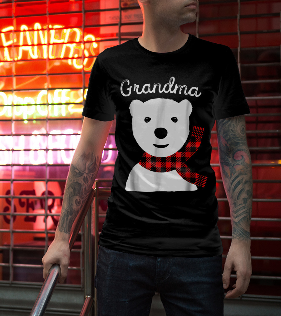 Family Matching Christmas Grandma Bear With Plaid Scarf T-Shirt