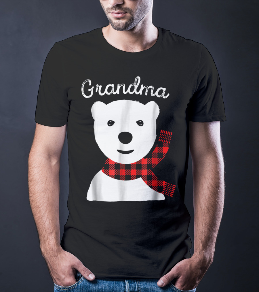 Family Matching Christmas Grandma Bear With Plaid Scarf T-Shirt