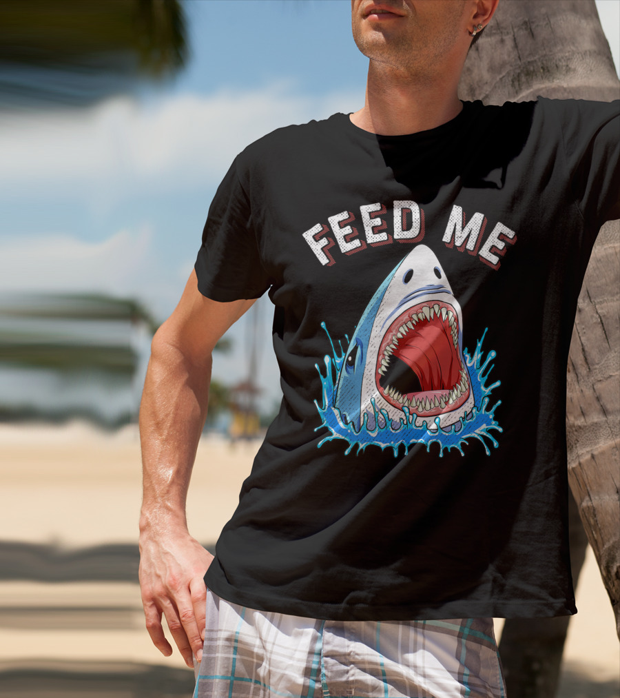 Feed Me Shark Head Lover Jawsome Ocean Splash T-Shirt