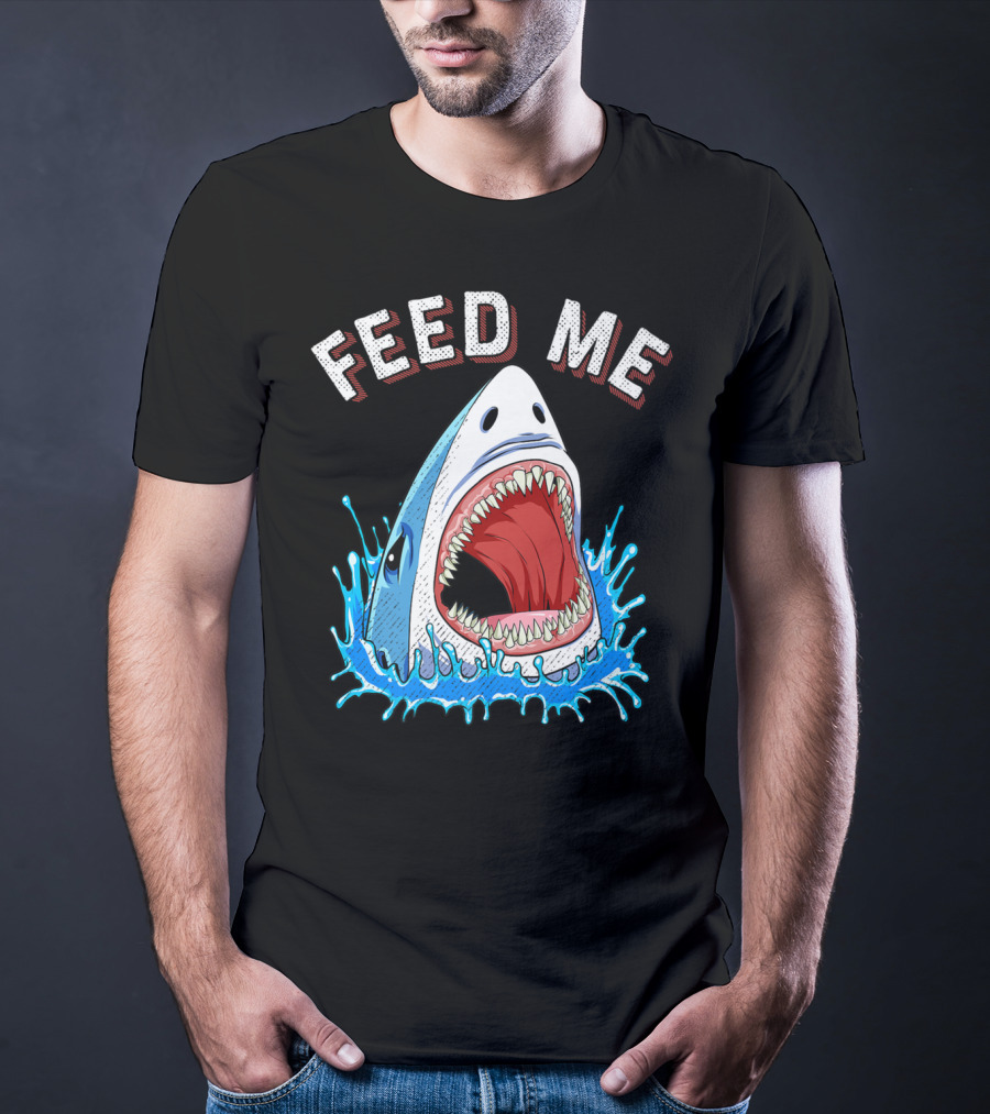 Feed Me Shark Head Lover Jawsome Ocean Splash T-Shirt