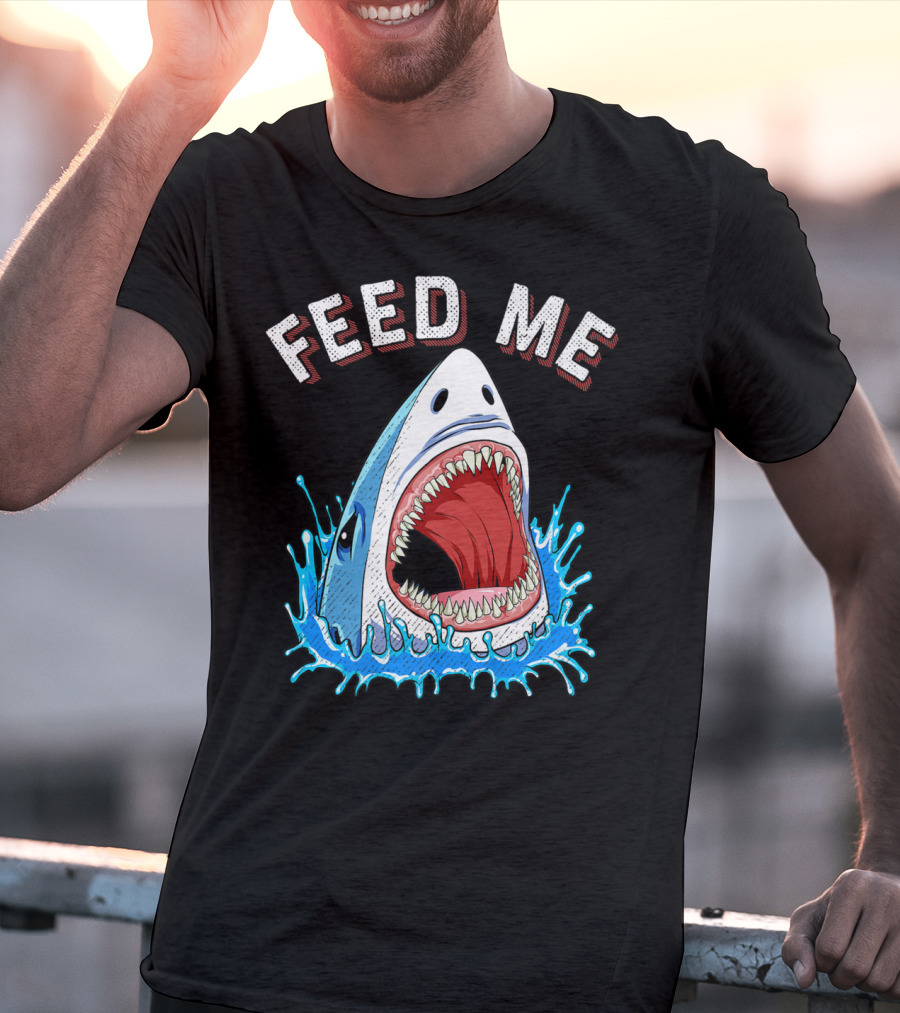 Feed Me Shark Head Lover Jawsome Ocean Splash T-Shirt